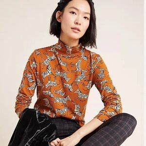 Maeve Zebra Print High-Neck Top - Orange